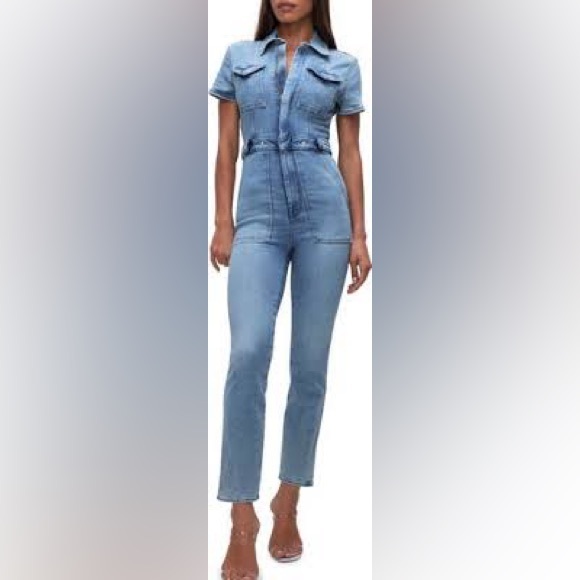 Good American Fit For Success Jumpsuit Denim Chambray Blue Size Medium - Picture 1 of 6
